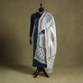 White Block Print Chanderi Silk Sanganeri Floral Dupatta