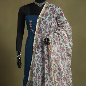 White - chanderi silk sanganeri floral dupatta 42