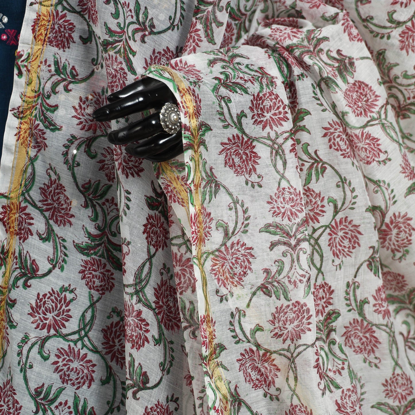 White - chanderi silk sanganeri floral dupatta 42