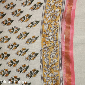 Block Print Chanderi Silk Sanganeri Saree with Zari Border
