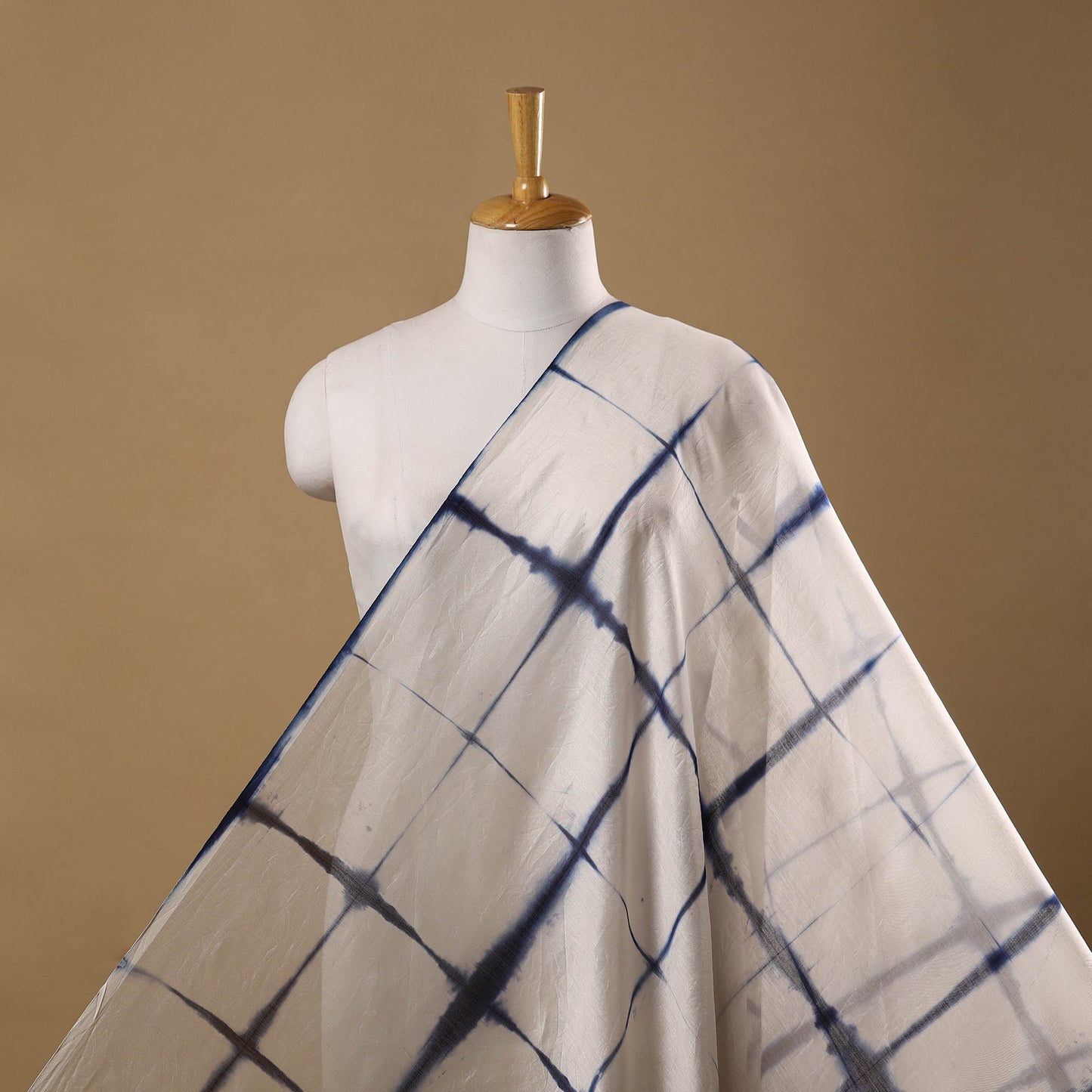 White - chanderi silk tie-dye shibori fabric 04