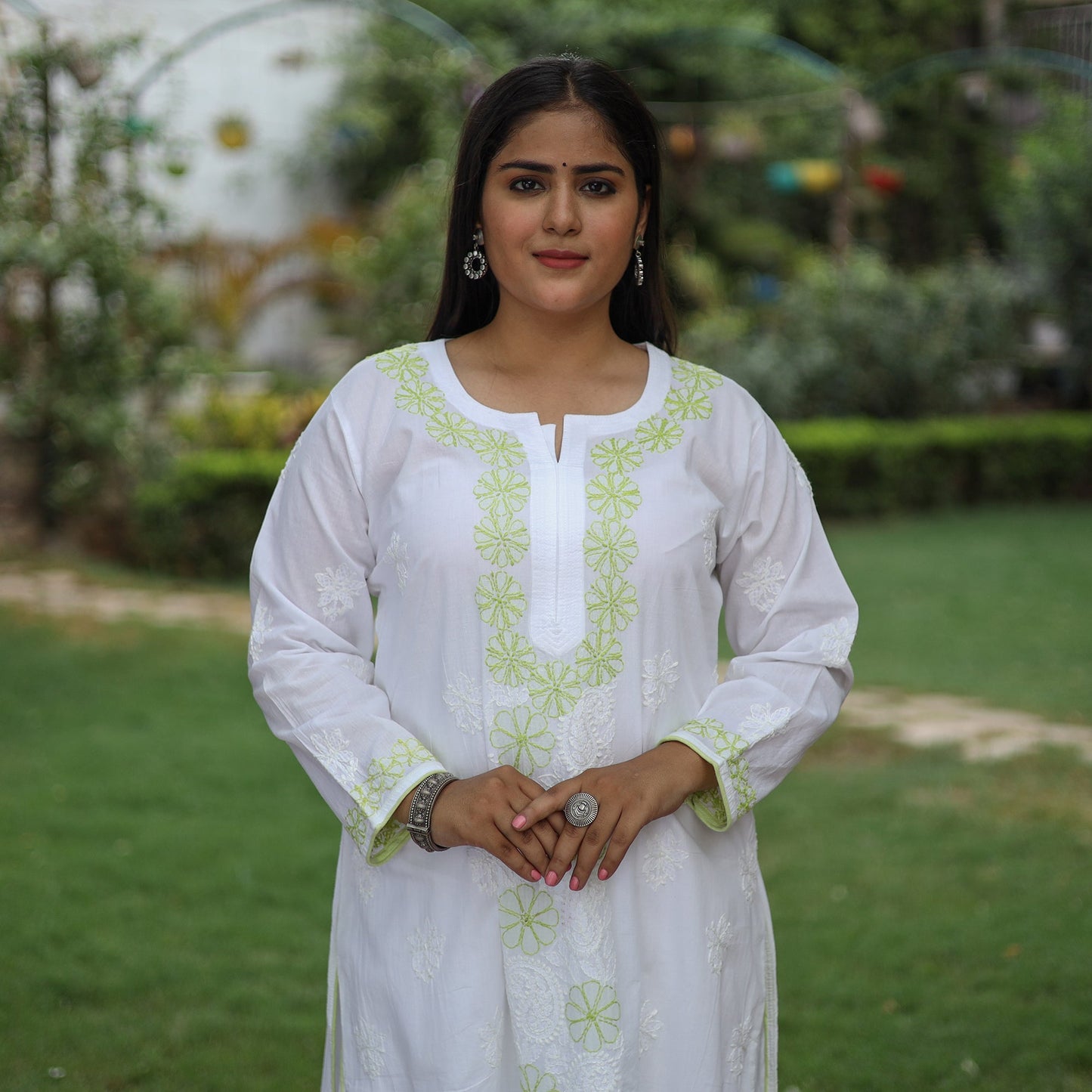 Chikankari Hand Embroidered Cotton Long Kurta for Women