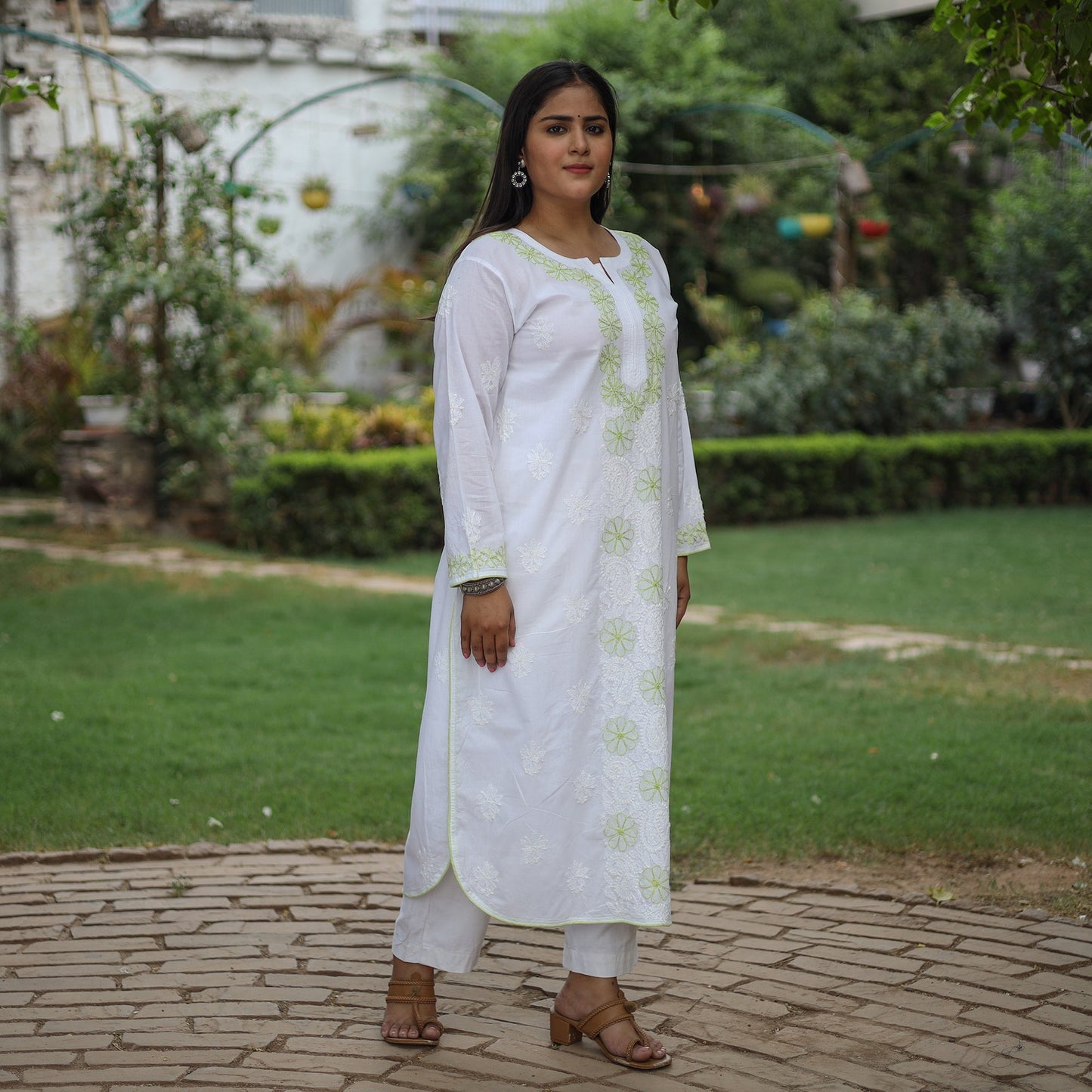 Chikankari Hand Embroidered Cotton Long Kurta for Women