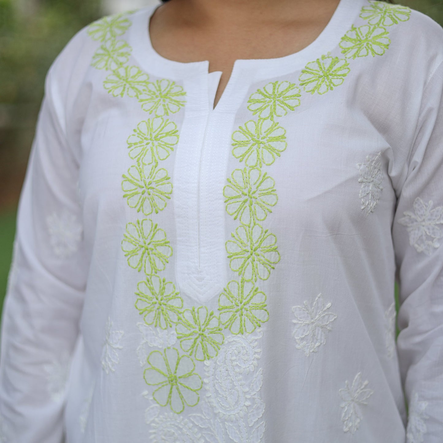 Chikankari Hand Embroidered Cotton Long Kurta for Women
