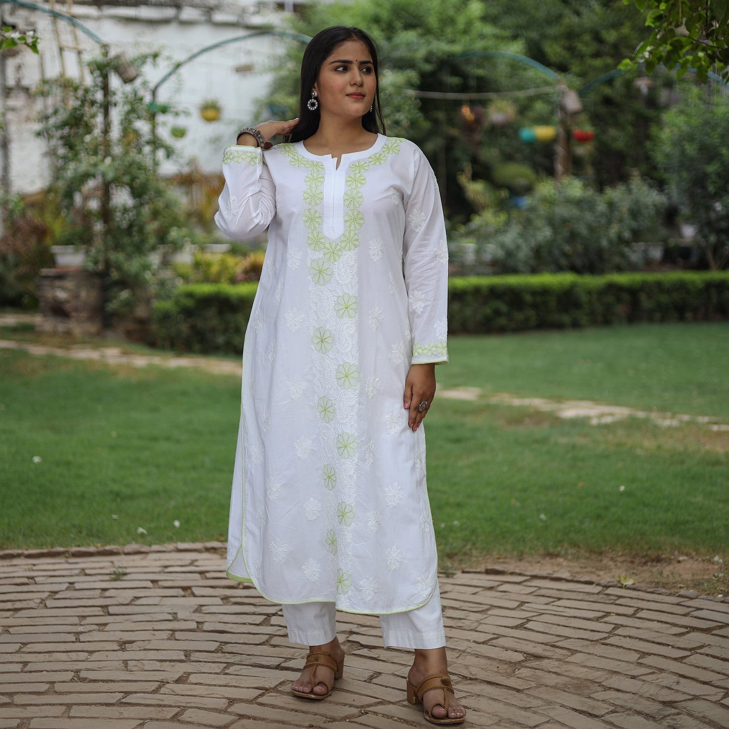 Chikankari Hand Embroidered Cotton Long Kurta for Women