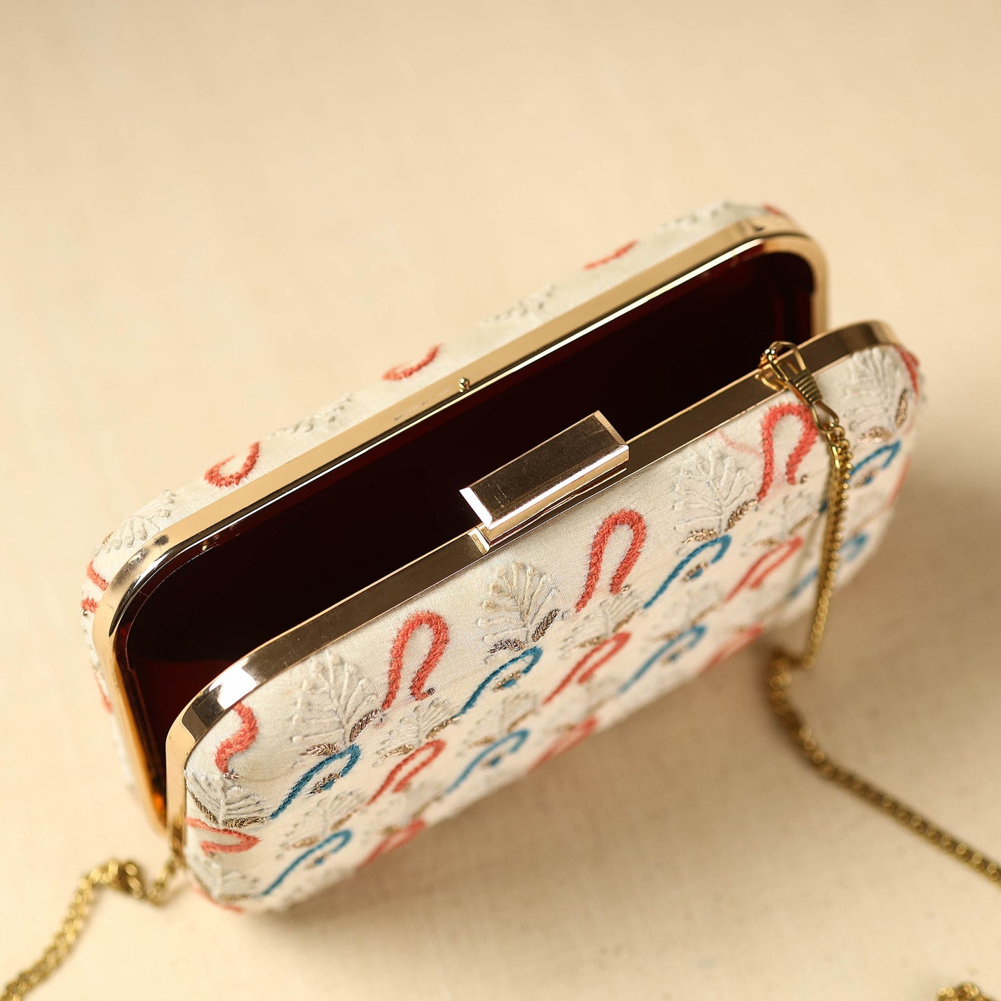 White Chikankari Hand Embroidered Tussar Silk Clutch/Sling Bag