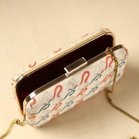 White Chikankari Hand Embroidered Tussar Silk Clutch/Sling Bag