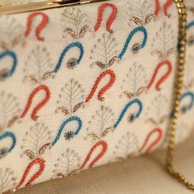 White Chikankari Hand Embroidered Tussar Silk Clutch/Sling Bag