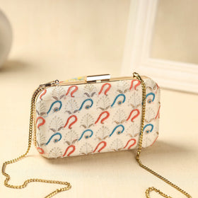 White Chikankari Hand Embroidered Tussar Silk Clutch/Sling Bag