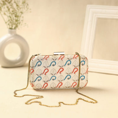 White Chikankari Hand Embroidered Tussar Silk Clutch/Sling Bag