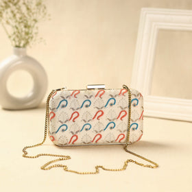 White Chikankari Hand Embroidered Tussar Silk Clutch/Sling Bag