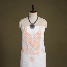 White - chikankari hand embroidery chanderi silk unstitched