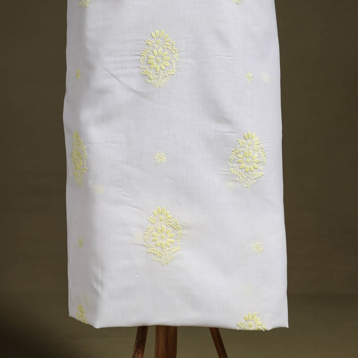 White Chikankari Hand Embroidery Chanderi Silk Kurta Material 