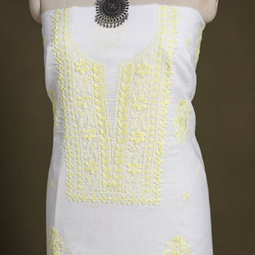 White Chikankari Hand Embroidery Chanderi Silk Kurta Material 