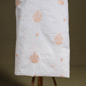 White - chikankari hand embroidery chanderi silk unstitched
