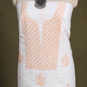 White - chikankari hand embroidery chanderi silk unstitched