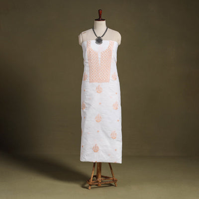 White - chikankari hand embroidery chanderi silk unstitched