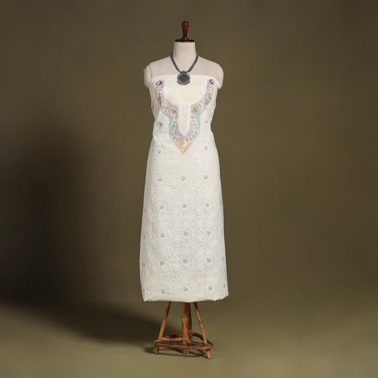 Chikankari with Parsi Style Embroidery Cotton Kurta Material