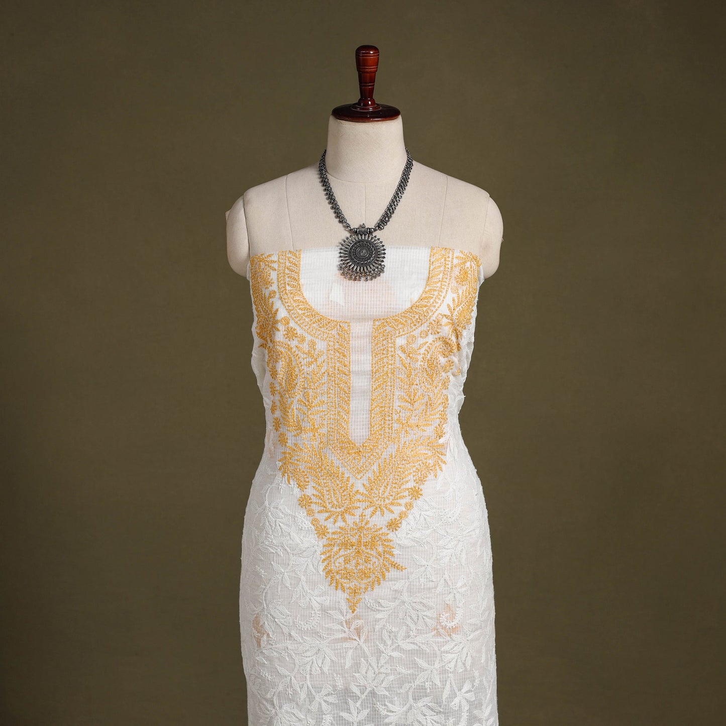 Chikankari Tepchi Hand Embroidery Kota Cotton Kurta Material