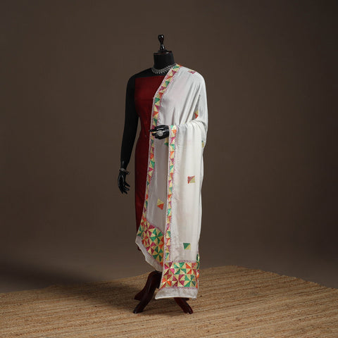 Chinon silk hand embroidered phulkari dupatta 03