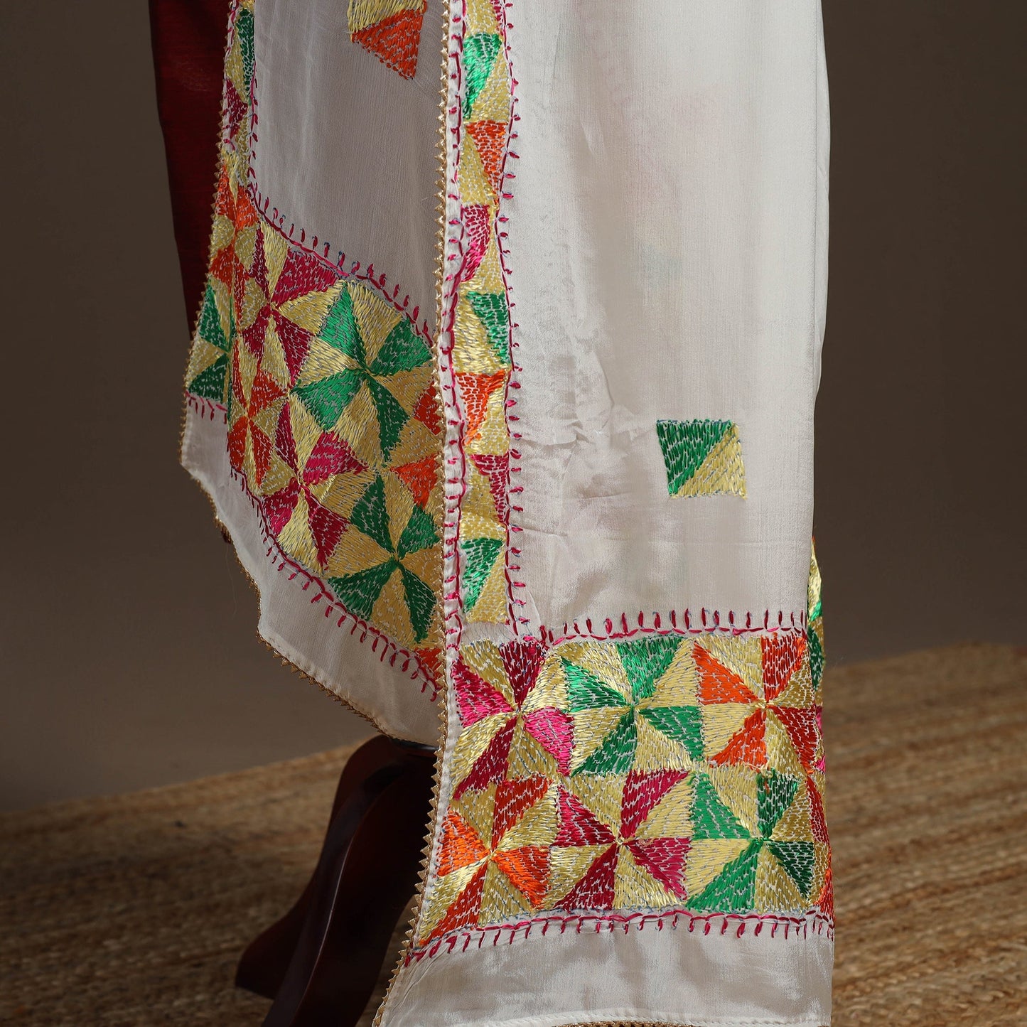 Chinon silk hand embroidered phulkari dupatta 03