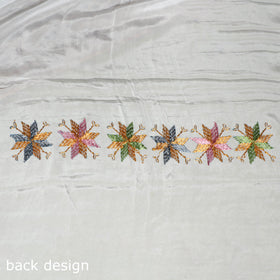 White - chinon silk hand embroidery phulkari saree 01