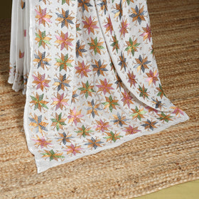 White - chinon silk hand embroidery phulkari saree 01