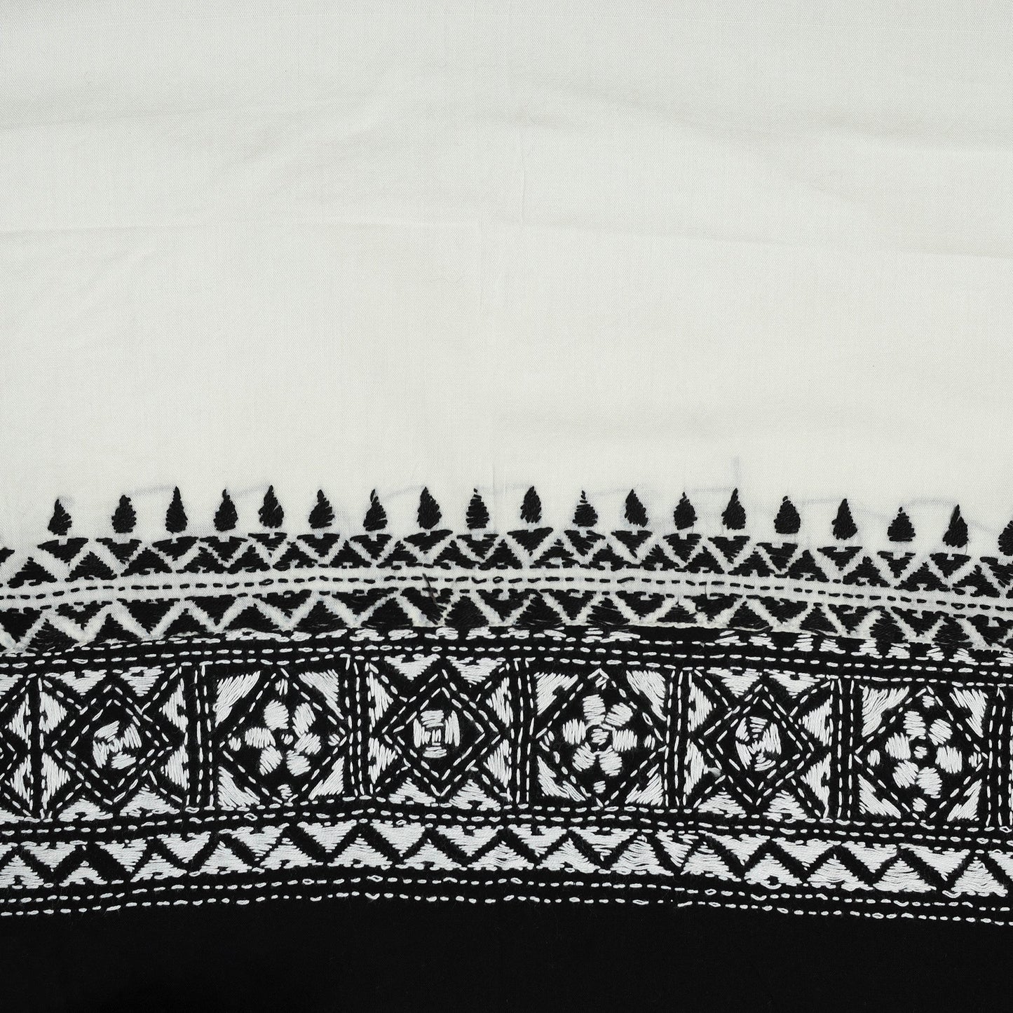 White Cotton Bengal Kantha Stitch Blouse Piece 