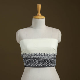 White Cotton Bengal Kantha Stitch Blouse Piece 