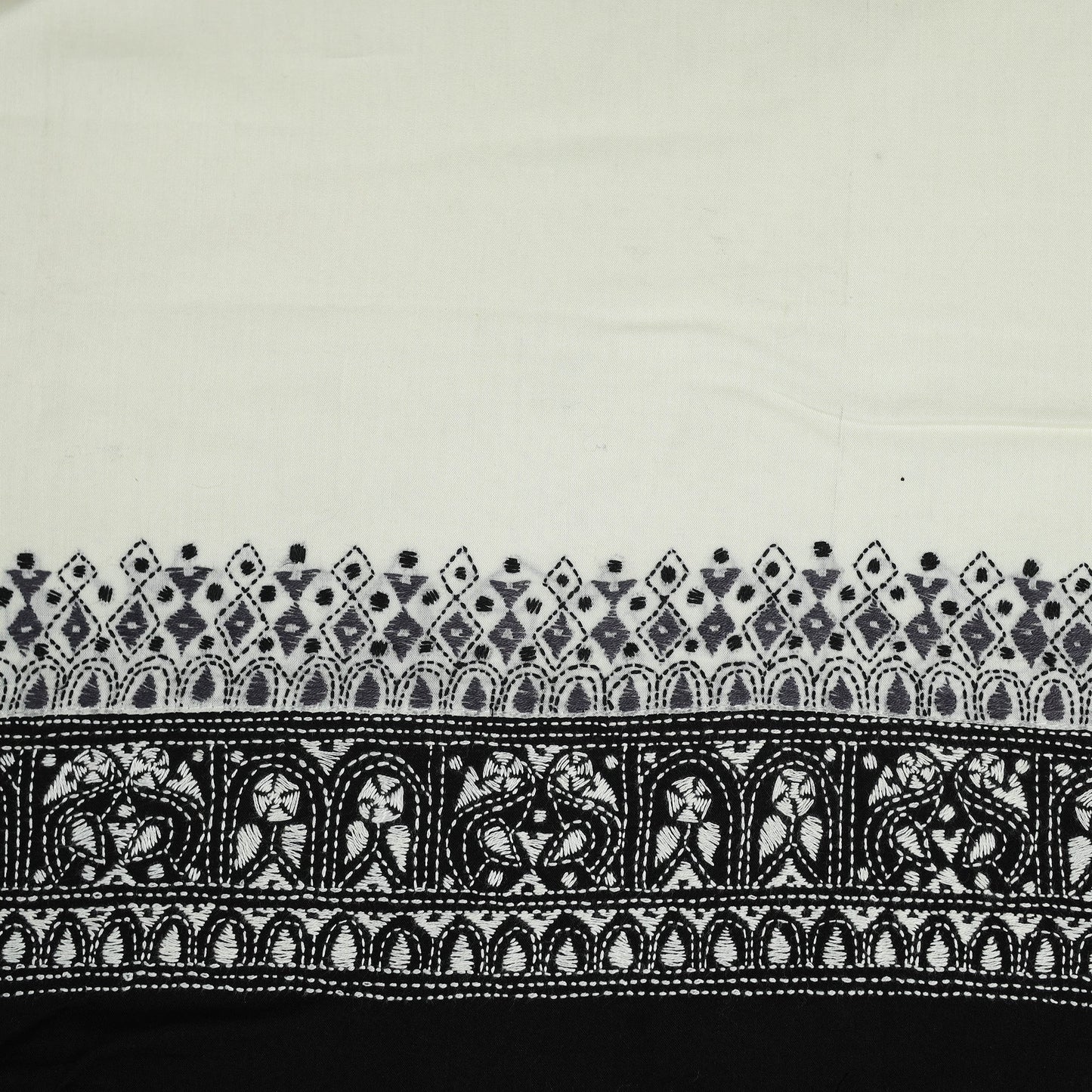 White Cotton Bengal Kantha Stitch Blouse Piece 