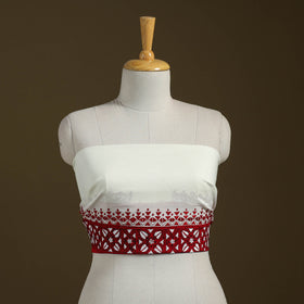 White Cotton Bengal Kantha Stitch Blouse Piece 