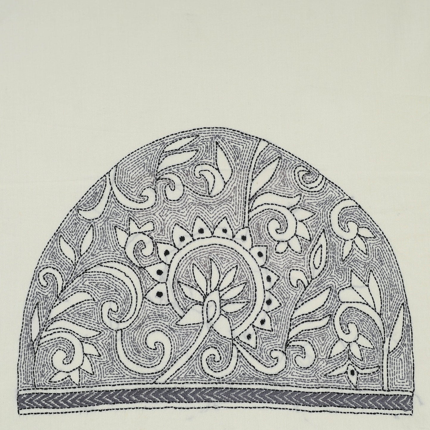 White Cotton Bengal Kantha Stitch Blouse Piece 