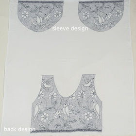 White Cotton Bengal Kantha Stitch Blouse Piece 