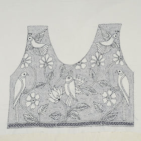 White Cotton Bengal Kantha Stitch Blouse Piece 