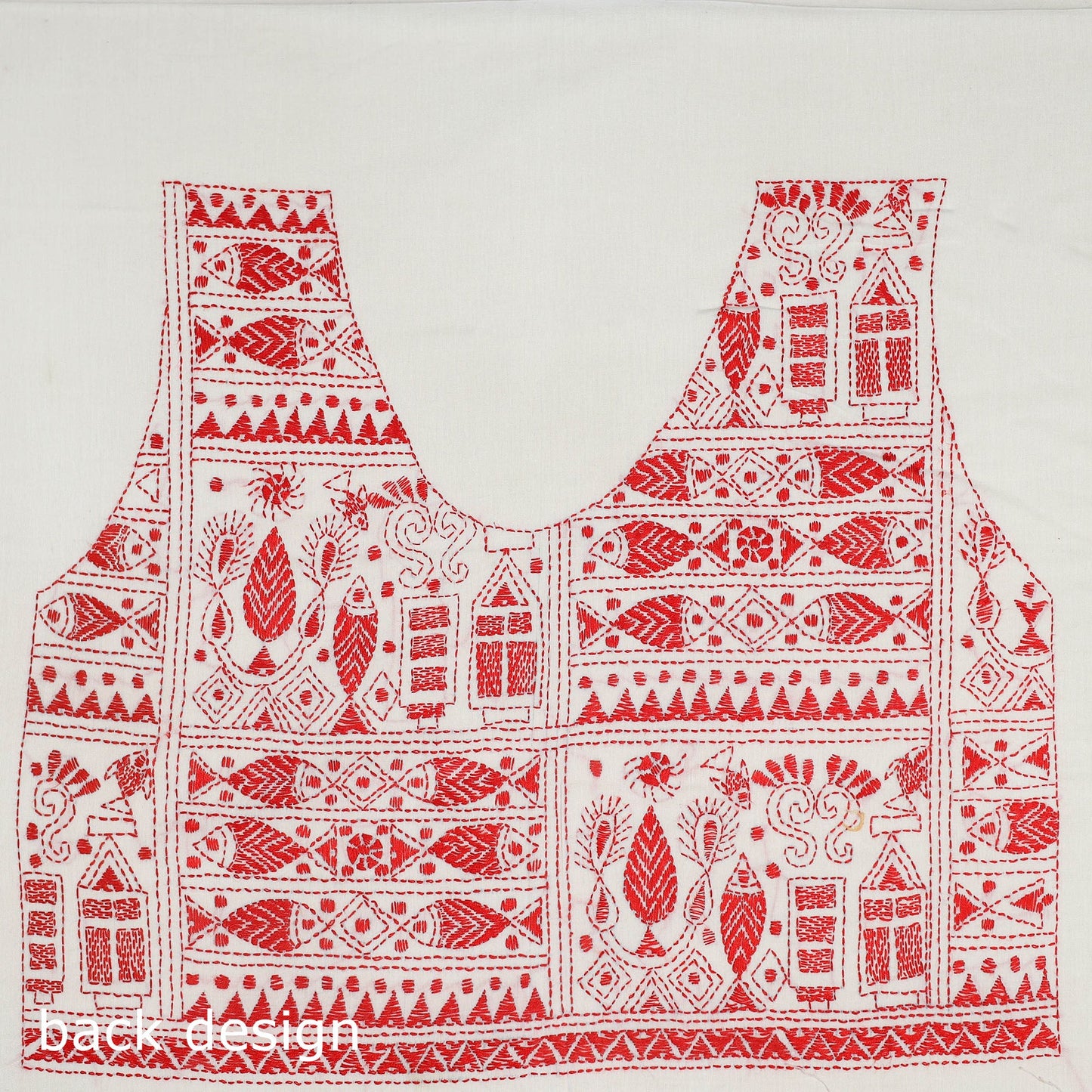 White Cotton Bengal Kantha Stitch Blouse Piece 