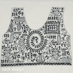 White Cotton Bengal Kantha Stitch Blouse Piece 