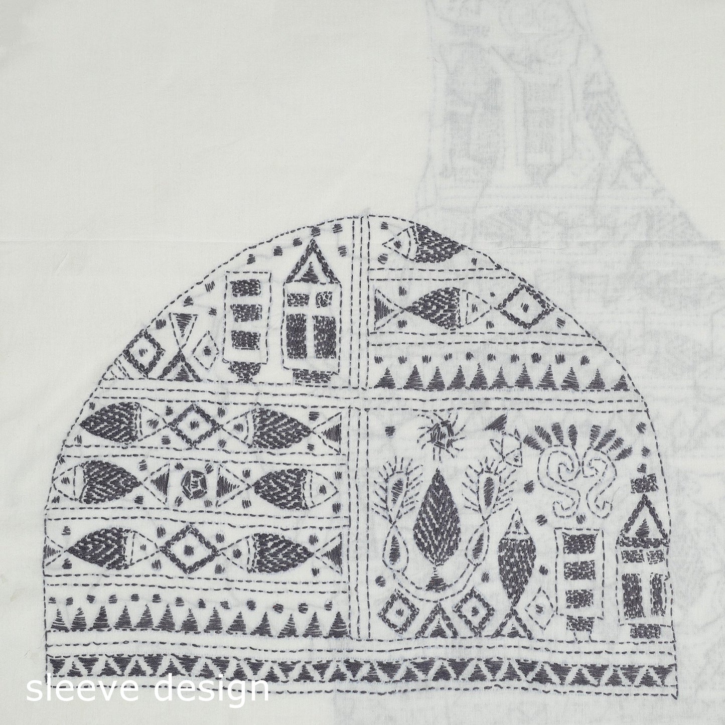 White Cotton Bengal Kantha Stitch Blouse Piece 