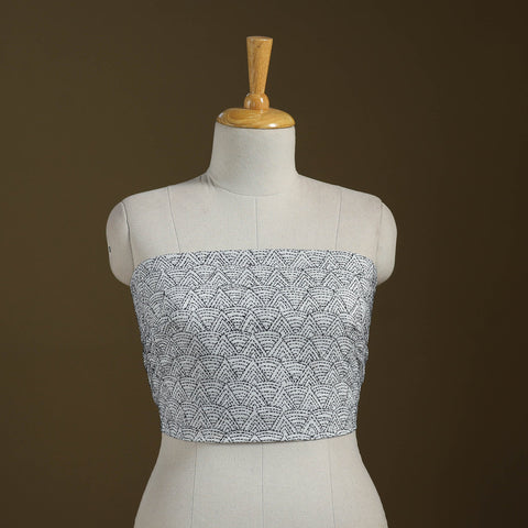 White Cotton Bengal Kantha Stitch Blouse Piece 