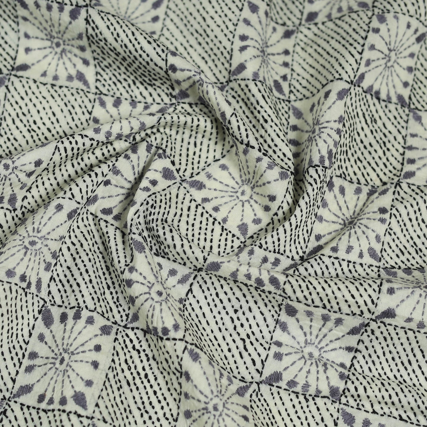 White Cotton Bengal Kantha Stitch Blouse Piece 