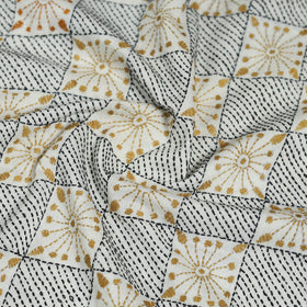 White Cotton Bengal Kantha Stitch Blouse Piece 