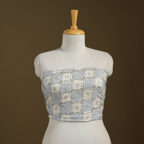 White Cotton Bengal Kantha Stitch Blouse Piece 