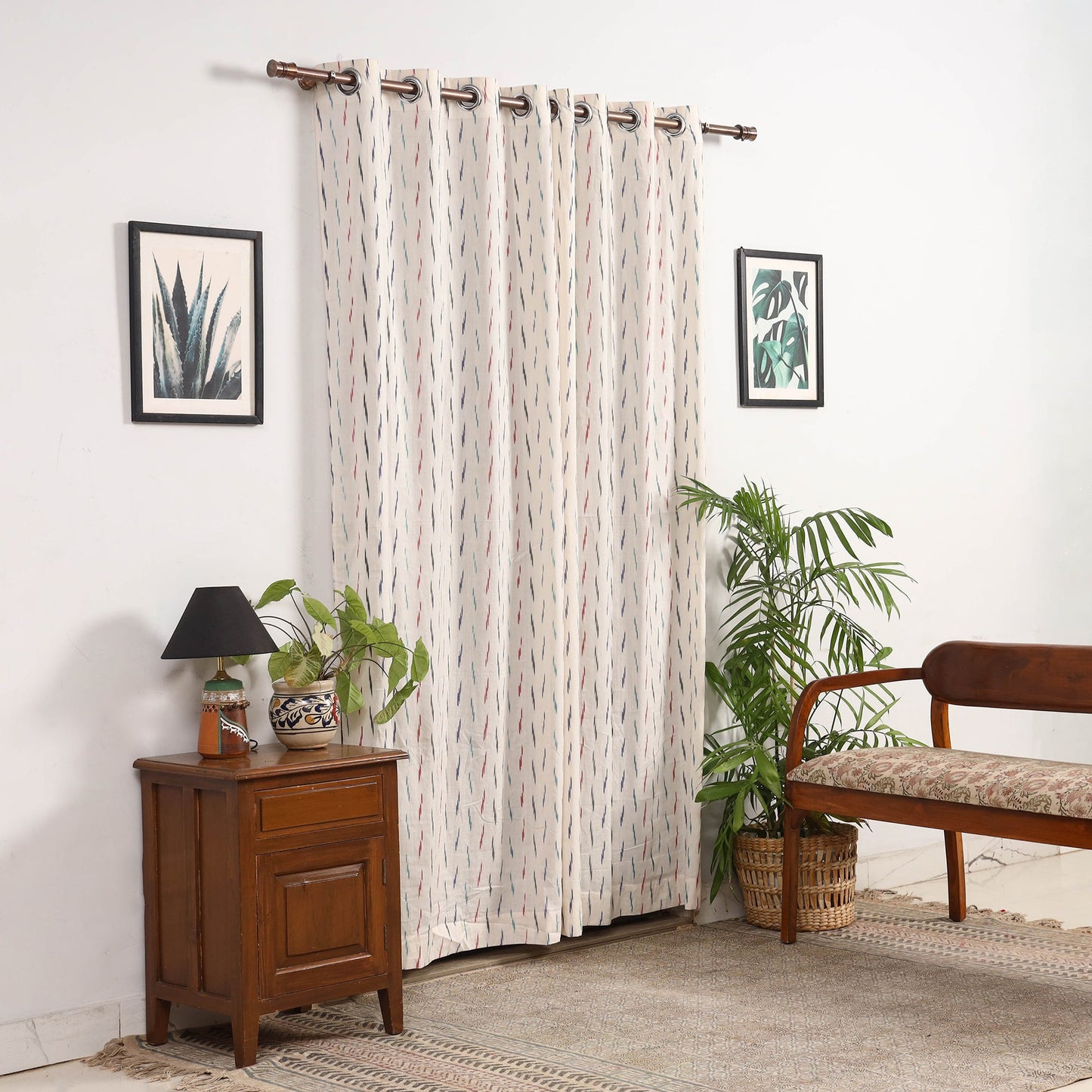 White - cotton door pochampally ikat curtain (7 x 3 feet)