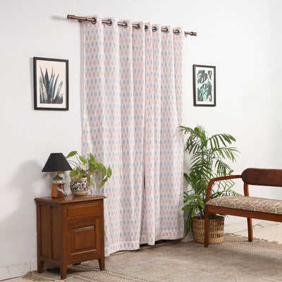 White - cotton door pochampally ikat curtain (7 x 3 feet)
