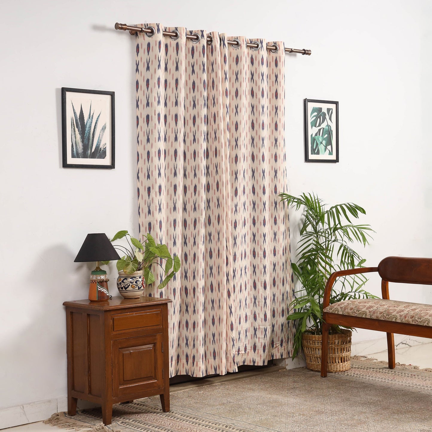 White - cotton door pochampally ikat curtain (7 x 3 feet)