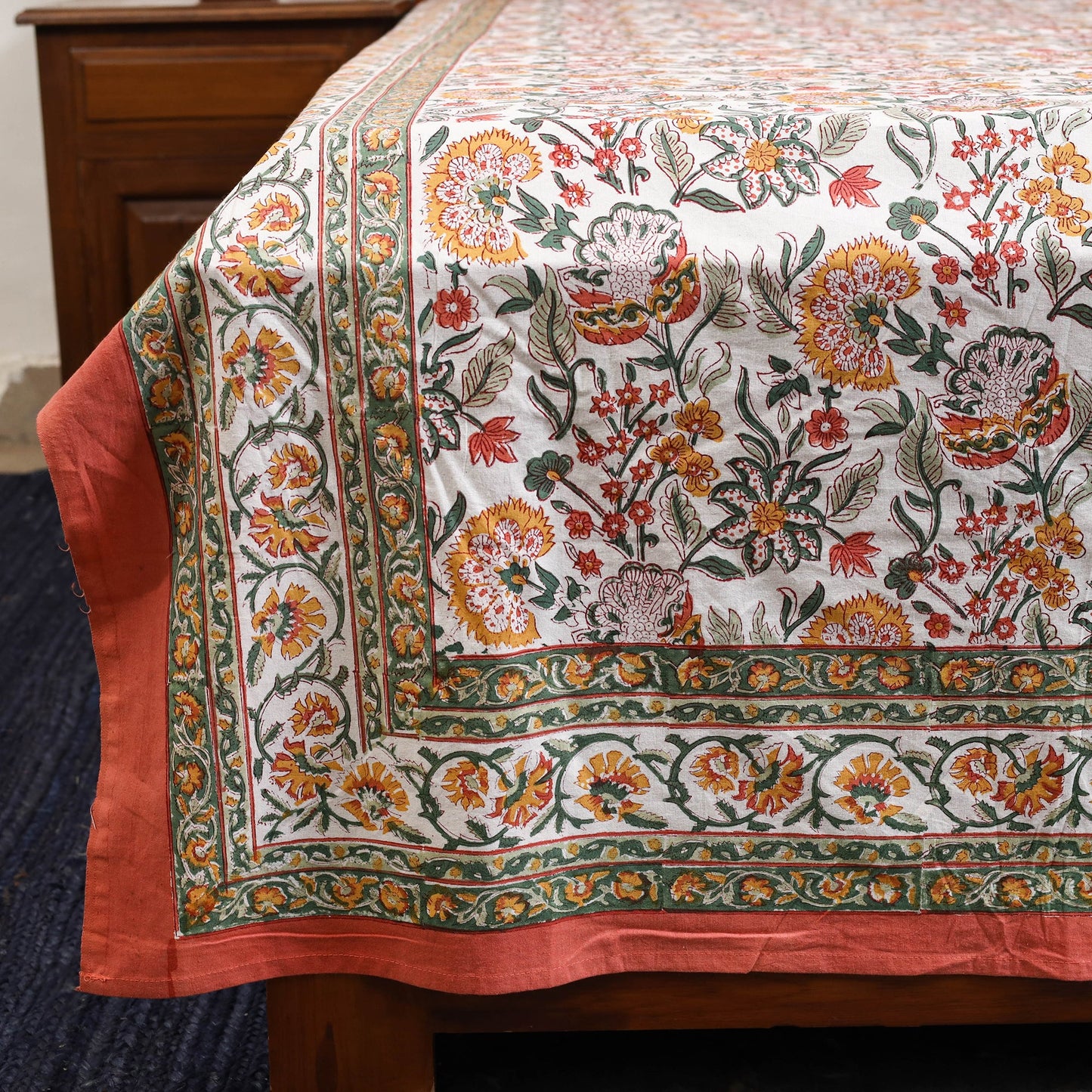 White - cotton double sanganeri bed sheet set (108 x 90 in)