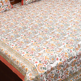 White - cotton double sanganeri bed sheet set (108 x 90 in)