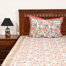 White - cotton double sanganeri bed sheet set (108 x 90 in)