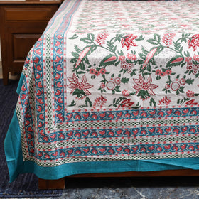 White - cotton double sanganeri bed sheet set (108 x 90 in)