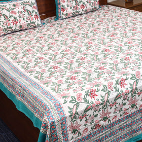 White - cotton double sanganeri bed sheet set (108 x 90 in)