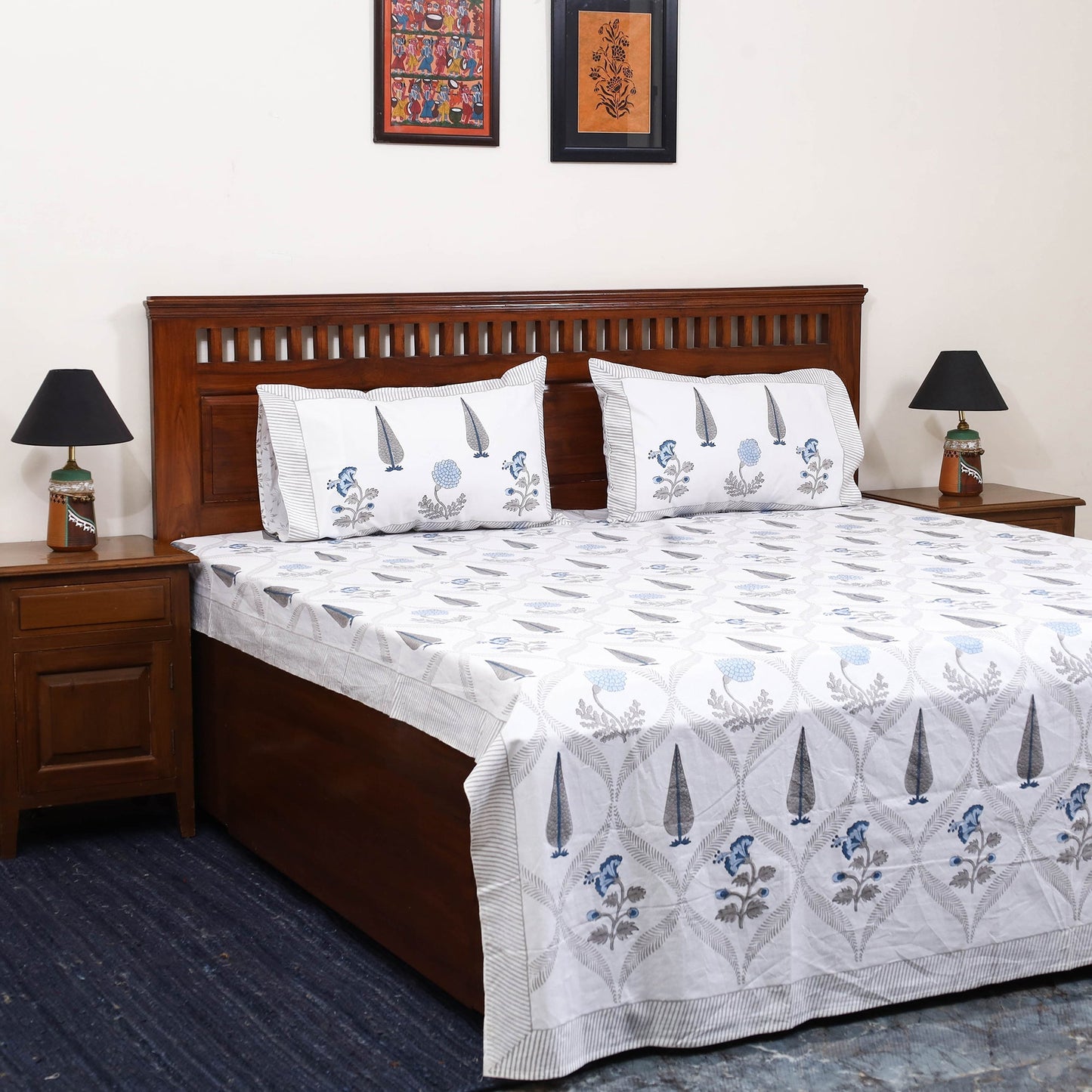 Cotton double sanganeri bed sheet set (108 x 90 in) 07